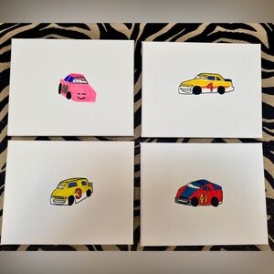 Set of Four Hand-Painted Race Car Canvases